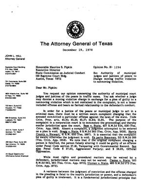 Texas Attorney General Opinion: H-1294