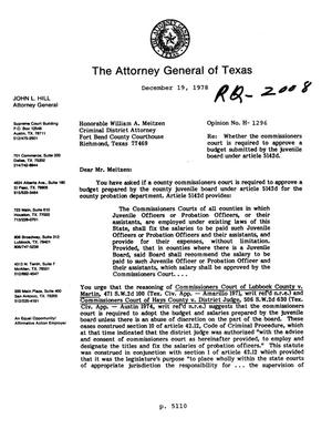 Texas Attorney General Opinion: H-1296