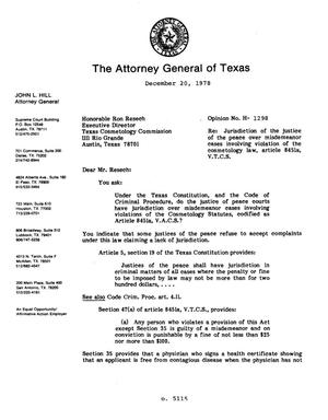 Texas Attorney General Opinion: H-1298