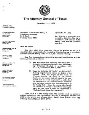 Texas Attorney General Opinion: H-1301
