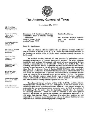 Texas Attorney General Opinion: H-1306