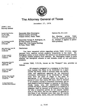 Texas Attorney General Opinion: H-1308