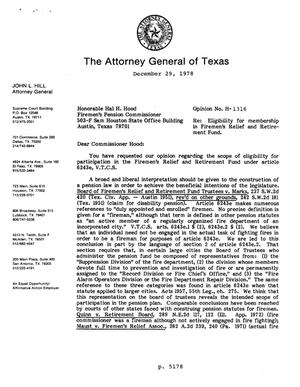 Texas Attorney General Opinion: H-1316