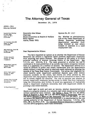 Texas Attorney General Opinion: H-1317