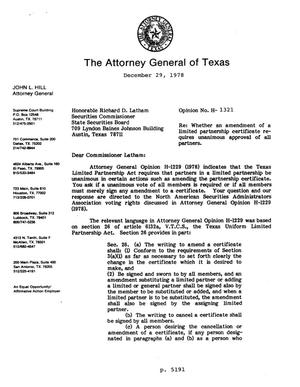 Texas Attorney General Opinion: H-1321