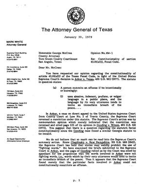 Texas Attorney General Opinion: MW-1