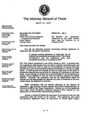 Texas Attorney General Opinion: MW-4