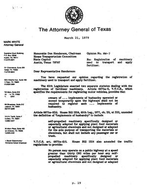 Texas Attorney General Opinion: MW-7