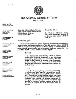 Texas Attorney General Opinion: MW-16
