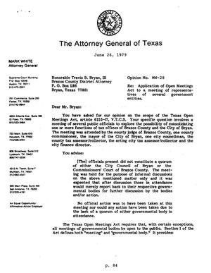 Texas Attorney General Opinion: MW-28