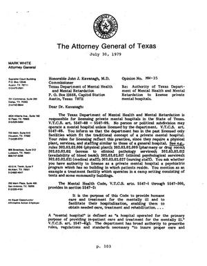 Texas Attorney General Opinion: MW-35