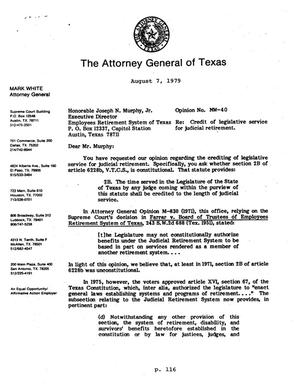 Texas Attorney General Opinion: MW-40