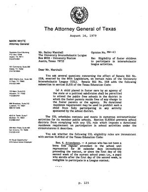 Texas Attorney General Opinion: MW-43
