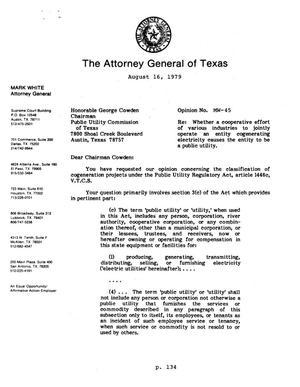Texas Attorney General Opinion: MW-45
