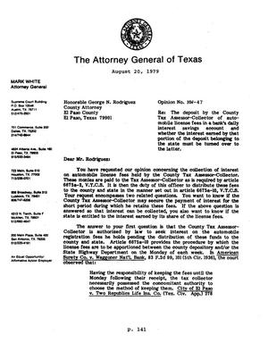 Texas Attorney General Opinion: MW-47