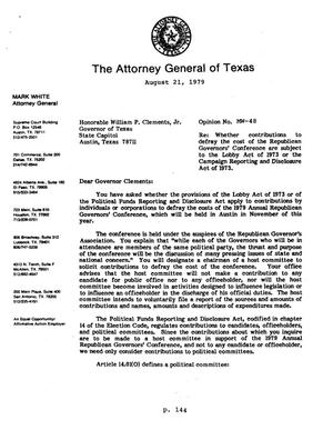 Texas Attorney General Opinion: MW-48