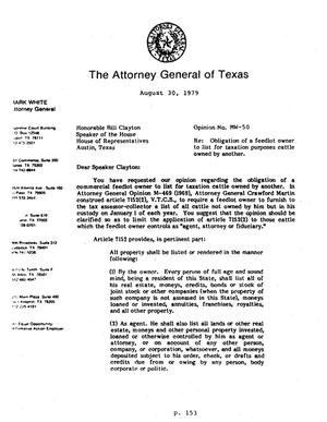 Texas Attorney General Opinion: MW-50