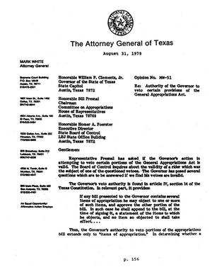 Texas Attorney General Opinion: MW-51