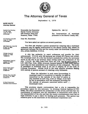 Texas Attorney General Opinion: MW-52