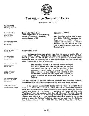 Texas Attorney General Opinion: MW-54