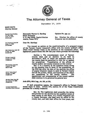 Primary view of object titled 'Texas Attorney General Opinion: MW-59'.