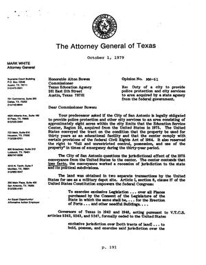 Texas Attorney General Opinion: MW-61