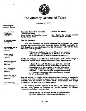 Texas Attorney General Opinion: MW-63