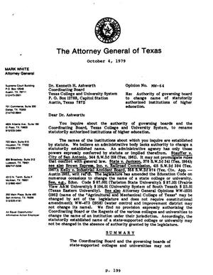 Texas Attorney General Opinion: MW-64