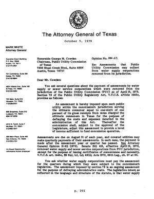 Texas Attorney General Opinion: MW-65