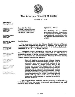 Texas Attorney General Opinion: MW-66