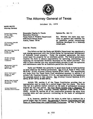 Texas Attorney General Opinion: MW-70