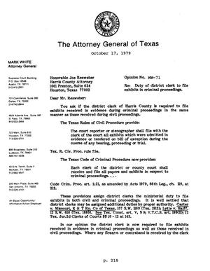 Texas Attorney General Opinion: MW-71