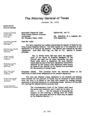 Texas Attorney General Opinion: MW-72