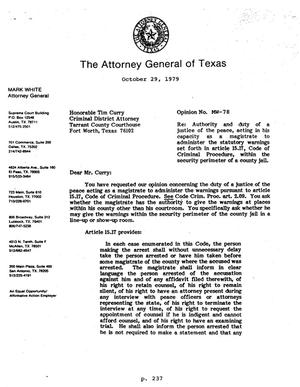 Texas Attorney General Opinion: MW-78
