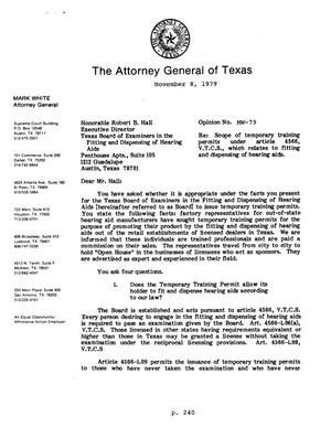 Texas Attorney General Opinion: MW-79