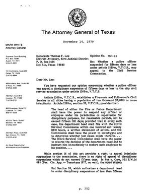 Texas Attorney General Opinion: MW-83