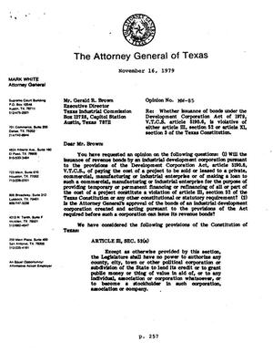 Texas Attorney General Opinion: MW-85