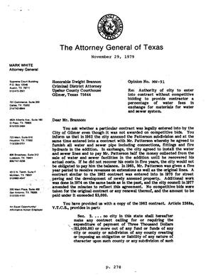 Texas Attorney General Opinion: MW-91