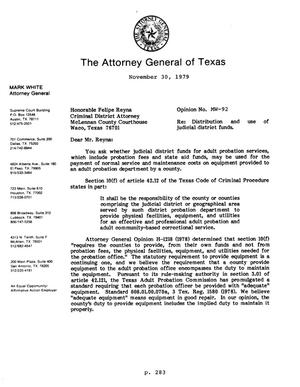 Texas Attorney General Opinion: MW-92