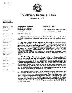 Texas Attorney General Opinion: MW-95