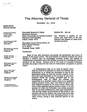 Texas Attorney General Opinion: MW-98
