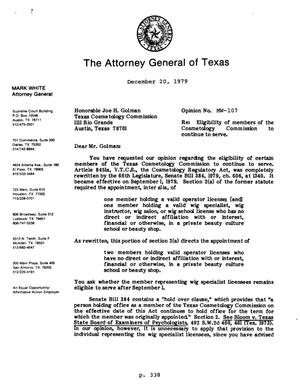 Texas Attorney General Opinion: MW-107