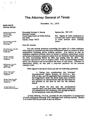 Texas Attorney General Opinion: MW-109