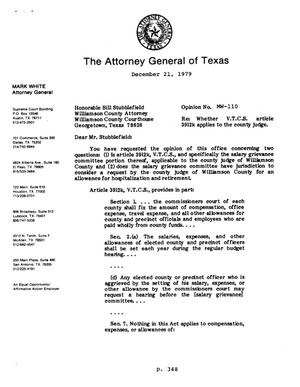 Texas Attorney General Opinion: MW-110