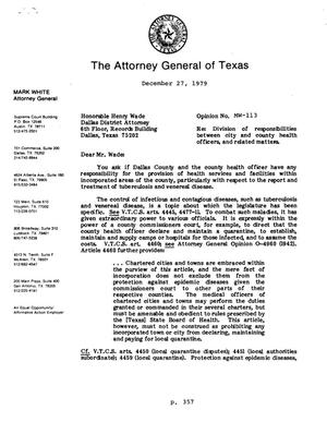 Texas Attorney General Opinion: MW-113