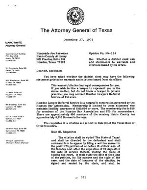 Texas Attorney General Opinion: MW-114