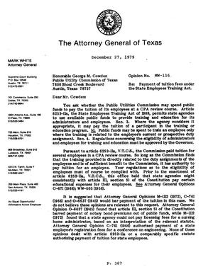 Texas Attorney General Opinion: MW-116