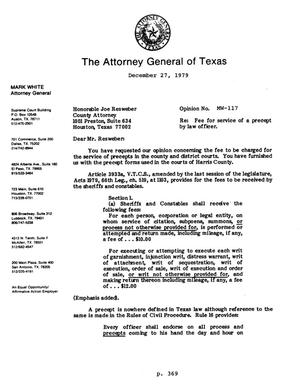 Texas Attorney General Opinion: MW-117