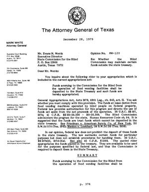 Texas Attorney General Opinion: MW-120