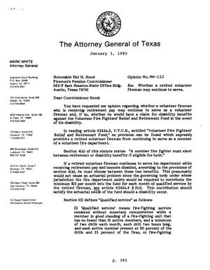 Texas Attorney General Opinion: MW-122
